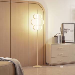 Stojacia lampa Lucande LED Audrina, béžová, kov, stmievateľná