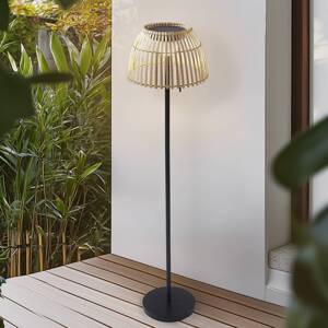 LED solárna stojacia lampa Lucande Eligio, bambus, Ø 39 cm, RGB
