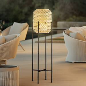 LED dobíjacia stojacia lampa Lucande Adebi, čierna, bambus, Ø32,5cm