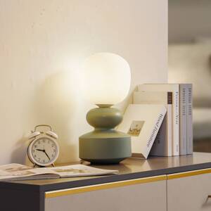 Stolná lampa Lucande Fidelo, biela/zelená, 38 cm, sklo, keramika