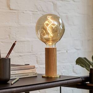 Stolná lampa Tala Knuckle, číre sklo, dub