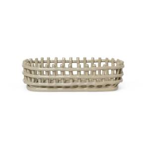 ferm LIVING Keramický košík, oválny, béžový, dĺžka 30 cm, keramika
