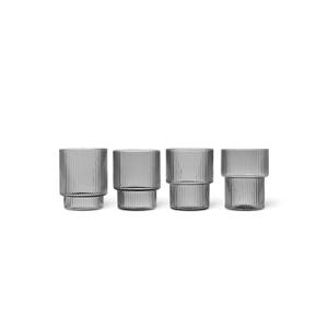 ferm LIVING Sklenička Ripple, sivá, 200 ml, fúkaná do úst, sada 4 ks