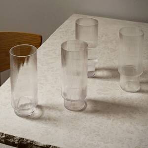 ferm LIVING Longdrink pohár Ripple, číry, 300 ml, sklo, sada 4 ks