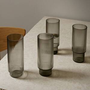 ferm LIVING Longdrink pohár Ripple, sivý, 300 ml, sklo, sada 4 ks