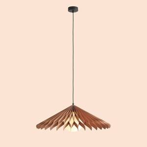 Závesná lampa Nature Sun glass XL, plochý kužeľ, Ø 69 cm, drevo