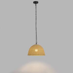 Závesná lampa Forlight Cortic, Ø 40 cm, svetlohnedá, ratan