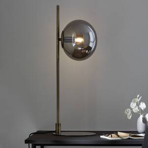 Stolná lampa Dione, mosadzná/dymovo sivá, sklo, železo