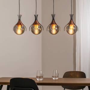 Závesná lampa Sinka dymovo sivá/starožitná zlatá 80 cm sklo/kov 4flg.