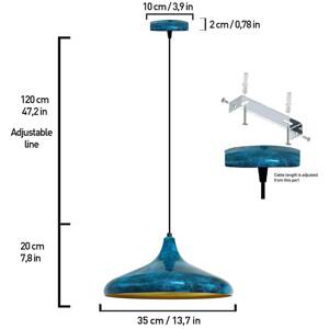 Claus závesné svetlo, modrá/zlatá, Ø 35 cm, kov, E27