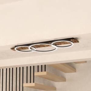 LED stropné svietidlo Boyal, čierne, dĺžka 101 cm, drevo, 3 svetlá.