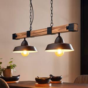 Závesná lampa Oldbury, čierna/tmavé drevo, dĺžka 86 cm, 2 svetlá.