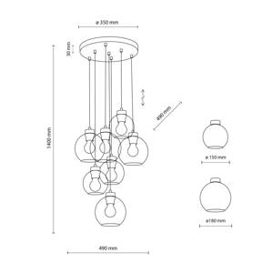 Závesná lampa Cubus Mix, čierna/farebná, Ø 49 cm, sklo, 7 svetiel.