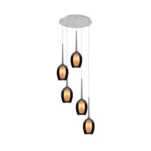 Závesná lampa Belle, dymovo sivá/niklová, Ø 33 cm, 5 svetiel, sklo