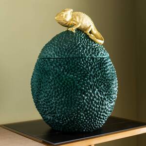 Dekoratívna krabička KARE Chameleón, výška 34 cm, tmavozelená, zlatá