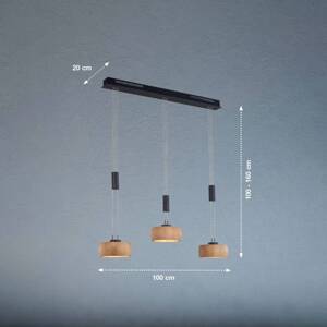 Závesná LED lampa Shine-Wood, dub/čierna Dĺžka 100 cm 3 svetlá.