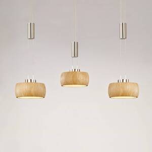 Závesné svietidlo LED Shine-Wood, dub/nikel, dĺžka 100 cm 3 svetlá.