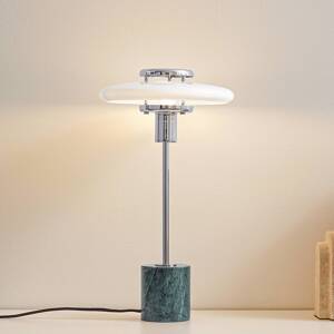 Lindby Stolová lampa Branford, 46 cm, biela/zelená, sklo/mramor