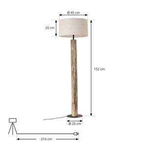 Lucande stojaca lampa Jorvan, krémová, eukalyptus, ľan