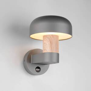 Vonkajšie nástenné svietidlo Fraser Sensor, sivá/drevený vzhľad, hliník IP54 E27
