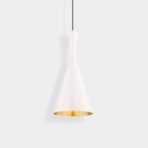Tom Dixon LED závesné svietidlo Beat Tall, biele, Ø 19 cm, mosadz