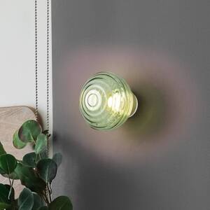 LED akumulátorové nástenné svetlo Earl, mosadz/zelená, sklo, Ø 15,5 cm