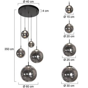 LED závesné svietidlo Bollique, 5-pl. okrúhle, čierne, sklo