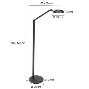 LED stojacia lampa Ringlux, čierna, kovová, nastaviteľná