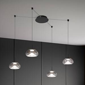 LED závesné svietidlo Brena, 4-pl., číre, sklo, CCT, stmievateľné
