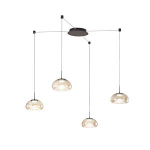 LED závesné svietidlo Brena, 4-pl., koňak, sklo, CCT, stmievateľné