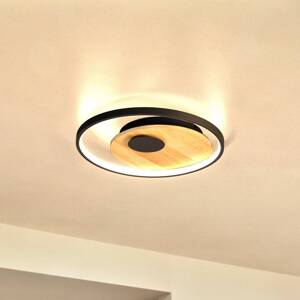 Stropné LED svetlo Marit, Ø 40 cm, pieskovo čierne, kov/drevo