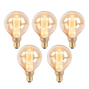 Sada 5 LED žiaroviek G95 E27 5W 1800K jantárová 3-stupňovo stmievateľná