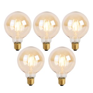 Sada 5 stmievateľných LED žiaroviek E27 s 3-stupňovým stmievaním G95 Goldline 5W 530lm 2200K