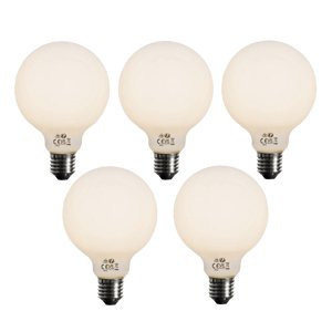 Sada 5 stmievateľných LED žiaroviek E27 opálové G95 5W 450lm 3000K
