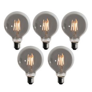Sada 5 ks Stmievateľná LED žiarovka E27 dymová G95 5W 450lm 1900K