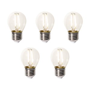 Sada 5 stmievateľných LED žiaroviek E27 P45 z číreho skla 3W 250 lm 2200K