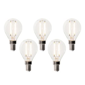 Sada 5 stmievateľných LED žiaroviek E14 P45 z číreho skla 3W 250 lm 2200K