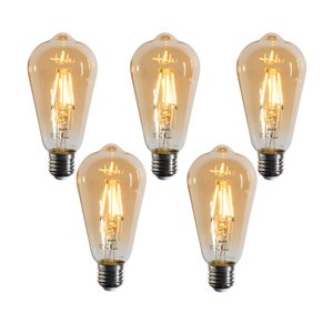 Set van 5 E27 dimbare LED lampen filament ST64 goud 4.5W 450 lm 2200K