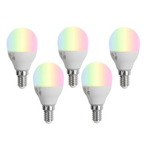 Sada 5 ks Inteligentné LED žiarovky E14 G45 Opal RGBW 4,9 W 470 lm 2700-6500 K
