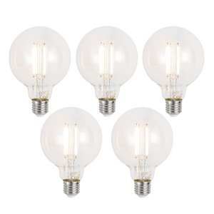 Sada 5 ks Inteligentné stmievateľné LED žiarovky E27 G95 číre 7W 806lm 2700-6500K