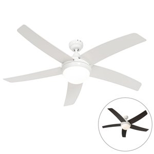 Inteligentný stropný ventilátor biely s drevenou potlačou 132 cm vrátane LED stmievateľného s diaľkovým ovládaním - Cool