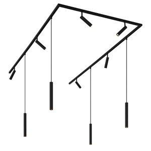 Modern railsysteem met 6 spots en 4 hanglampen zwart 1-fase - Slimline Uzzy Keno
