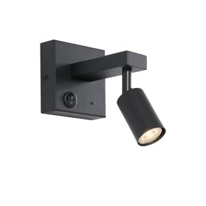 Moderné čierne nástenné svietidlo s USB-C, naklápacie - Rex