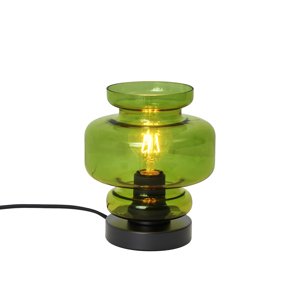 Retro stolná lampa čierna so zeleným sklom - Denise