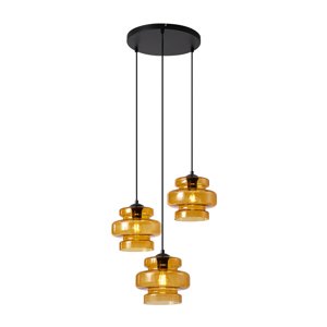 Retro závesná lampa čierna s oranžovým sklom 3-svetlá - Denise