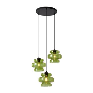Retro závesná lampa čierna so zeleným sklom 3-svetlá - Denise