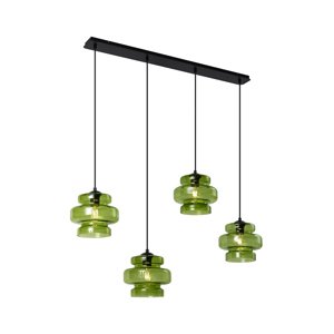 Retro závesná lampa čierna so zeleným sklom 4-svetlá - Denise