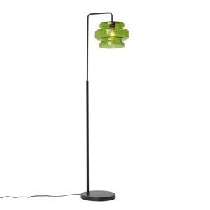 Retro stojaca lampa čierna so zeleným sklom - Denise