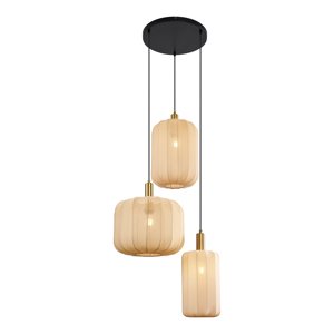 Japandi závesná lampa čierna a zlatá s béžovým tienidlom 3-Lights - Pluni