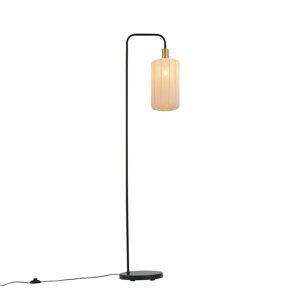 Japandi stojaca lampa čierna so zlatým a béžovým tienidlom - Pluni
